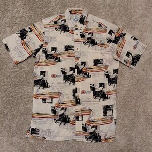 Bluewater Wear Button Down Shirt Mens XL Cream Nautical Aftco Boat Print Short
